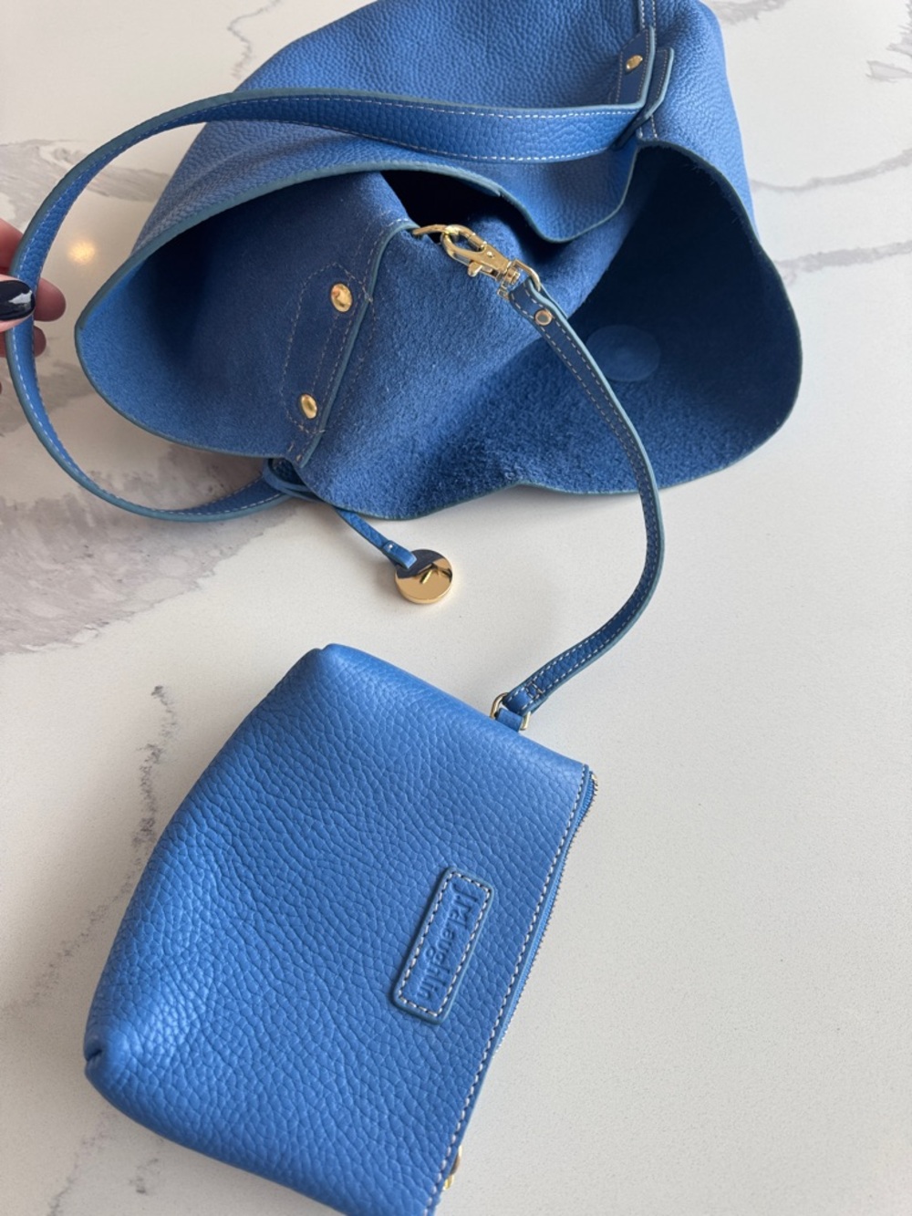 J.McLAUGHLIN periwinkle Blue Leather Foldover Hobo Handbag Purse Bag w/ pouch - Picture 11 of 14
